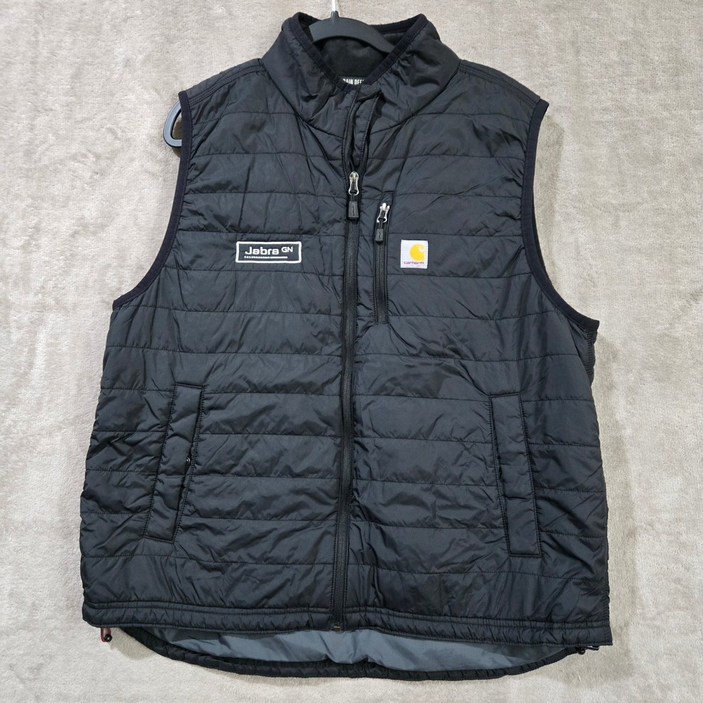 Carhartt Rain Defender Vest Logo XL Black Quilted Puffer Utility Workwear Layer